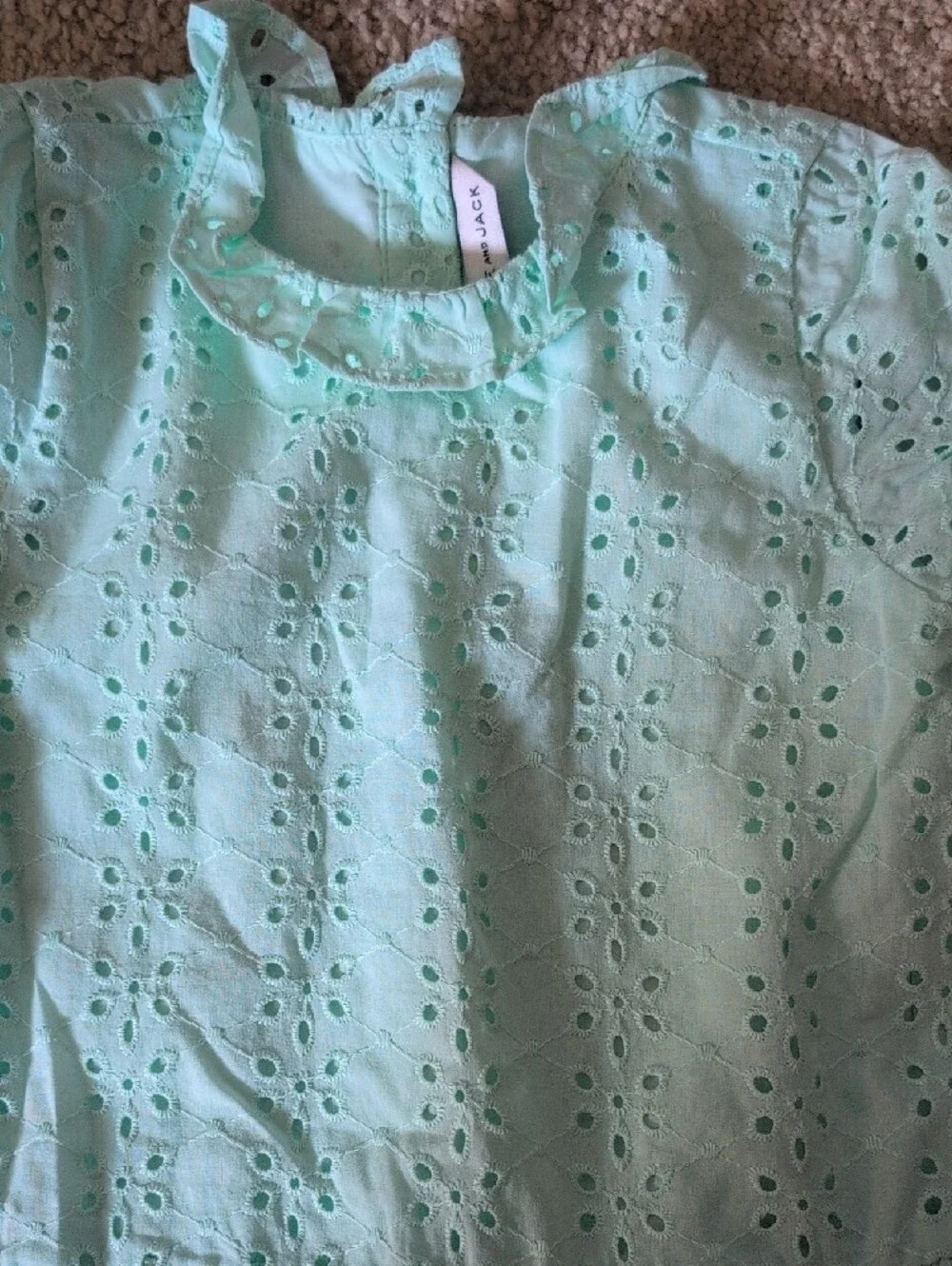 Janie and Jack Mint Eyelet Ruffle Sleeve Dress Seafoam Green Cotton Dress